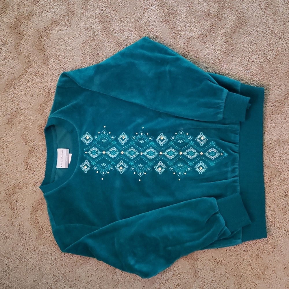 Alfred Dunner PS 2 Pc Teal velour pants & top set